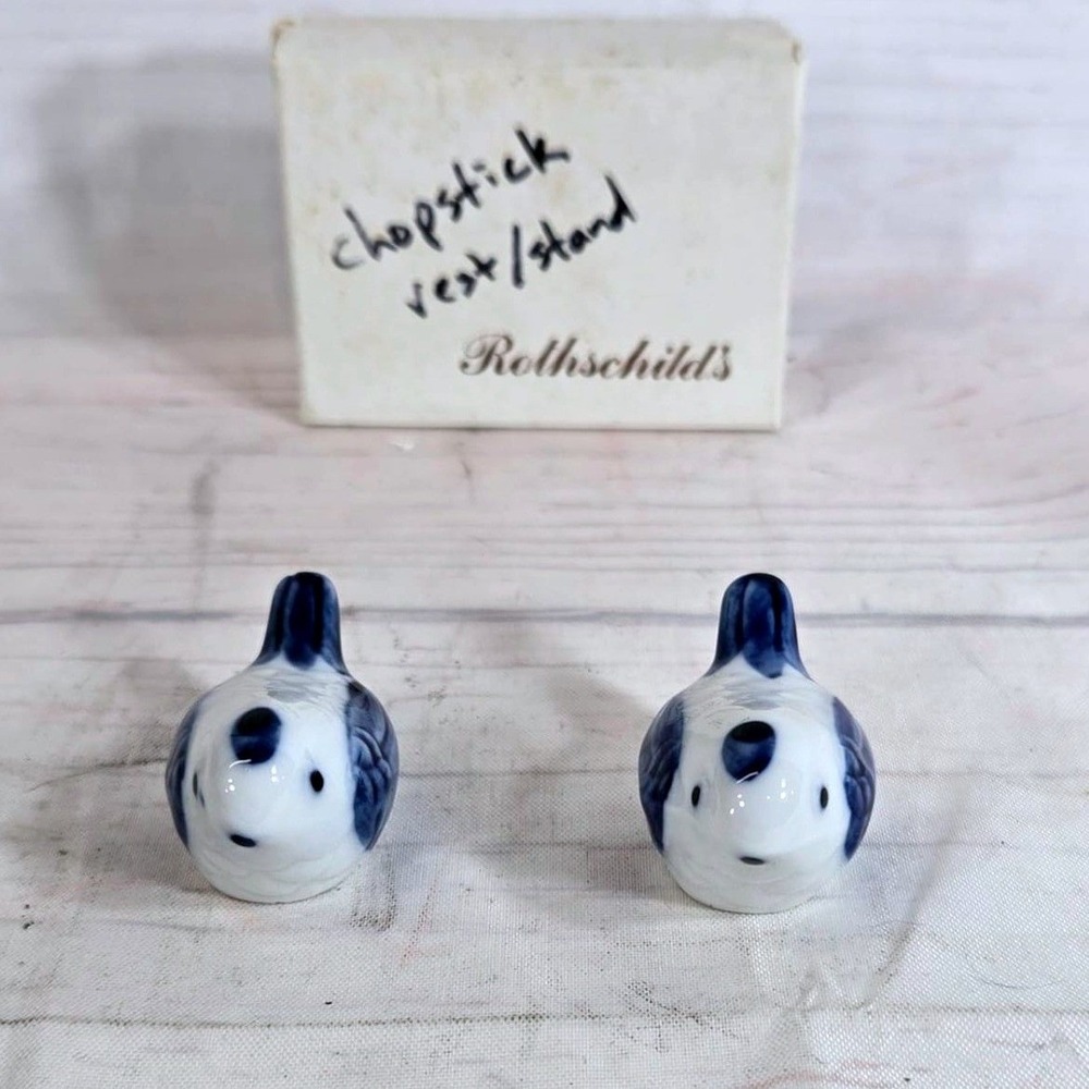 Rothschilds‎ Set 2 Porcelain Blue White Bird Chopstick Rests - Picture 4 of 6